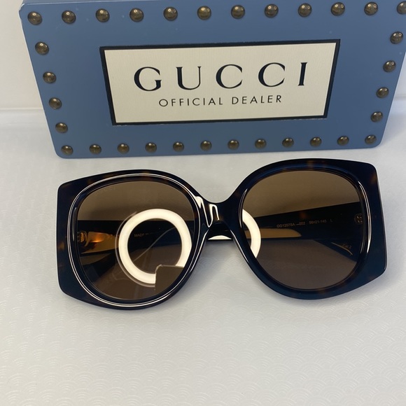GUCCI GG1257SA Square Sunglass comes shiny dark havana frame with brown lenses. - Picture 13 of 17